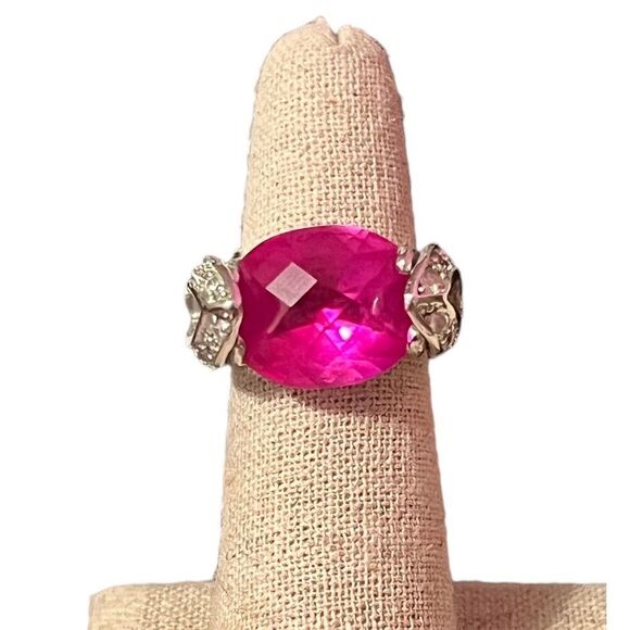 Genuine Ruby And White CZ Sterling Silver Ring Size 5.5 - Picture 1 of 8